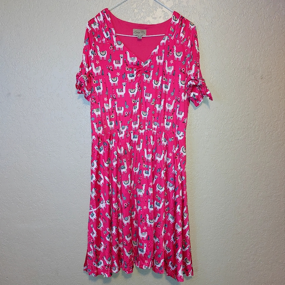 Lindy Bop Pink Novelty Llama Print Dress Womens Size 12